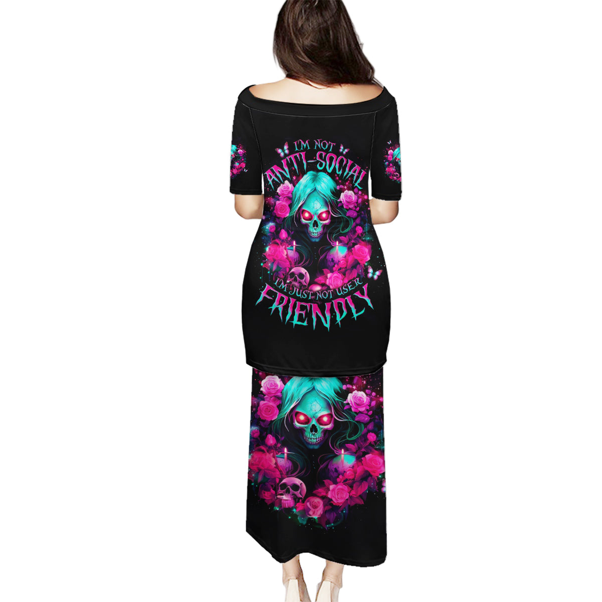 Rose Skull Family Matching Puletasi and Hawaiian Shirt I'm Not Anti-Social I'm Just Not User Friendly - Wonder Print Shop