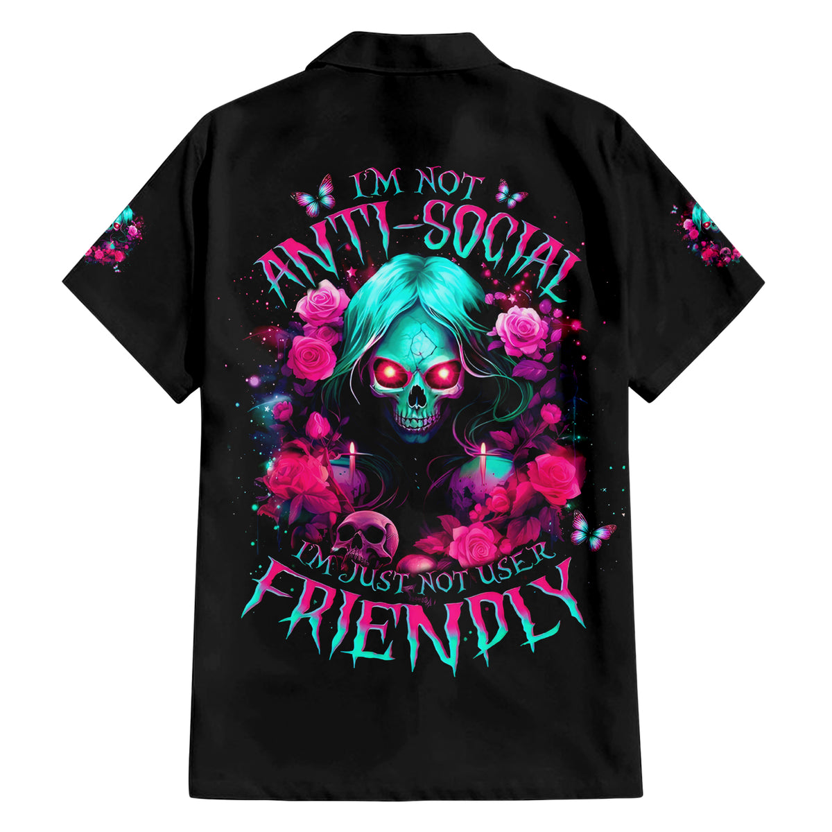 Rose Skull Family Matching Short Sleeve Bodycon Dress and Hawaiian Shirt I'm Not Anti-Social I'm Just Not User Friendly - Wonder Print Shop