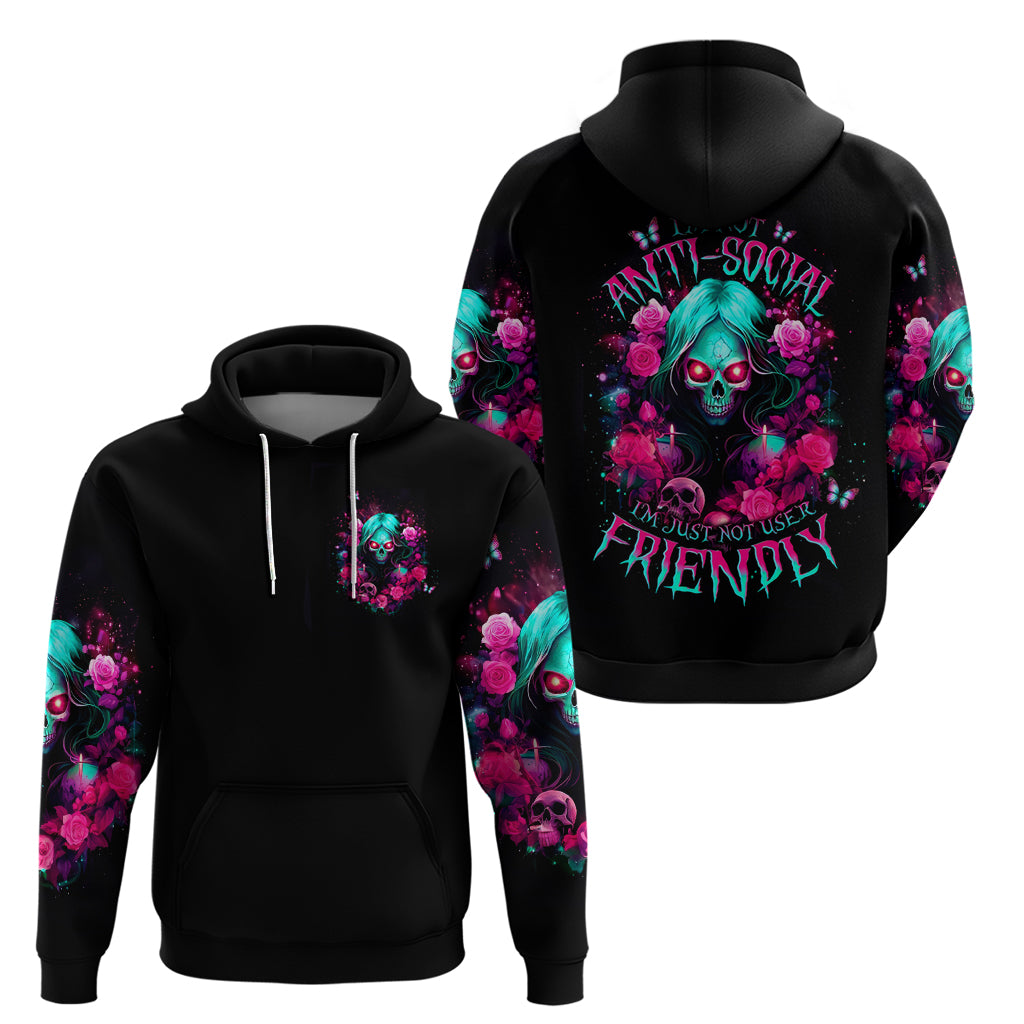 Rose Skull Hoodie I'm Not Anti-Social I'm Just Not User Friendly - Wonder Print Shop