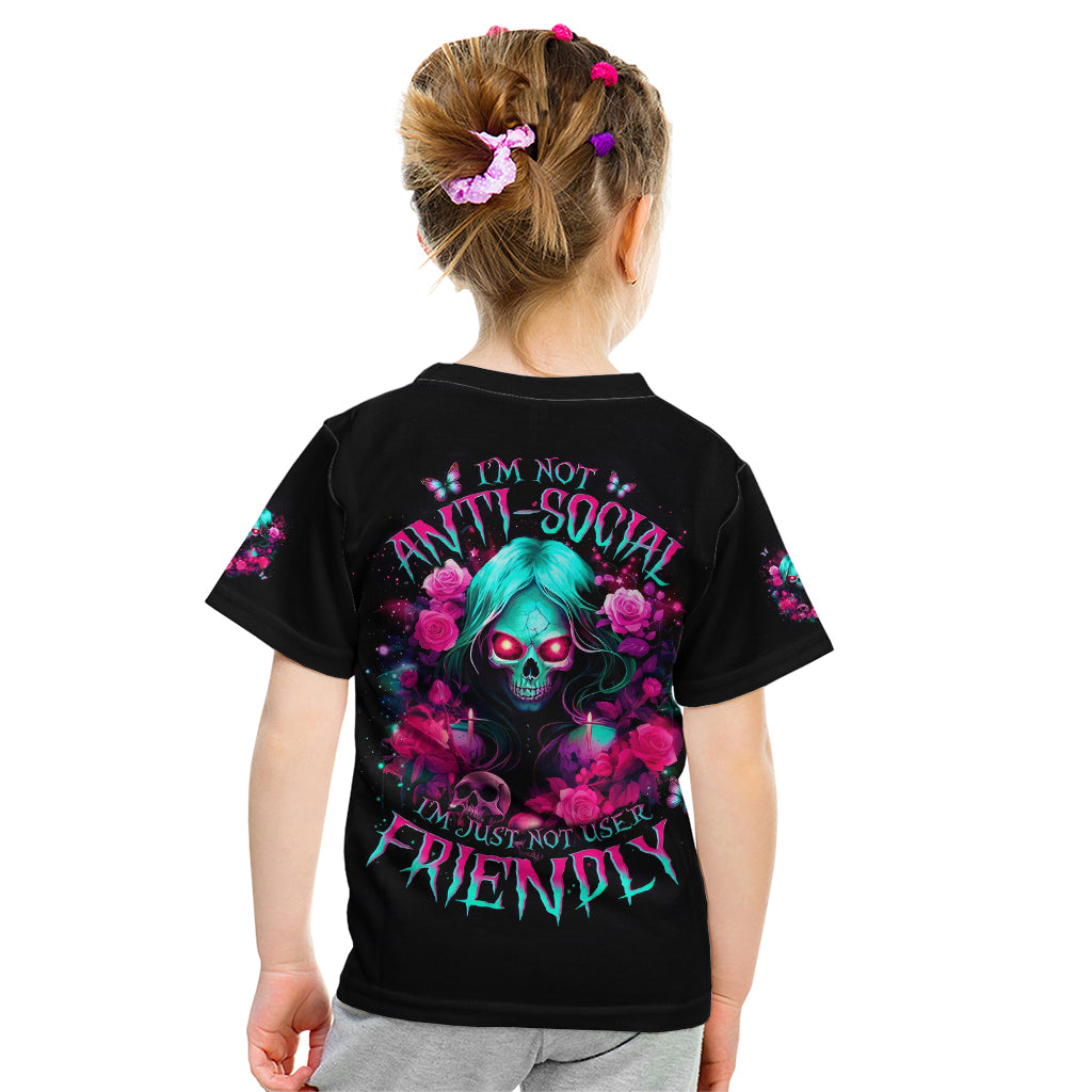 Rose Skull Kid T Shirt I'm Not Anti-Social I'm Just Not User Friendly - Wonder Print Shop