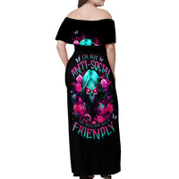 Rose Skull Off Shoulder Maxi Dress I'm Not Anti-Social I'm Just Not User Friendly - Wonder Print Shop
