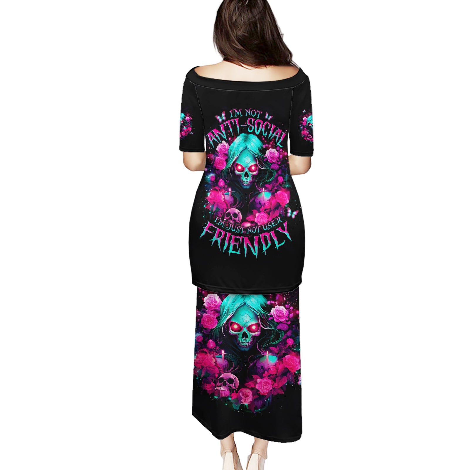 Rose Skull Puletasi I'm Not Anti-Social I'm Just Not User Friendly - Wonder Print Shop