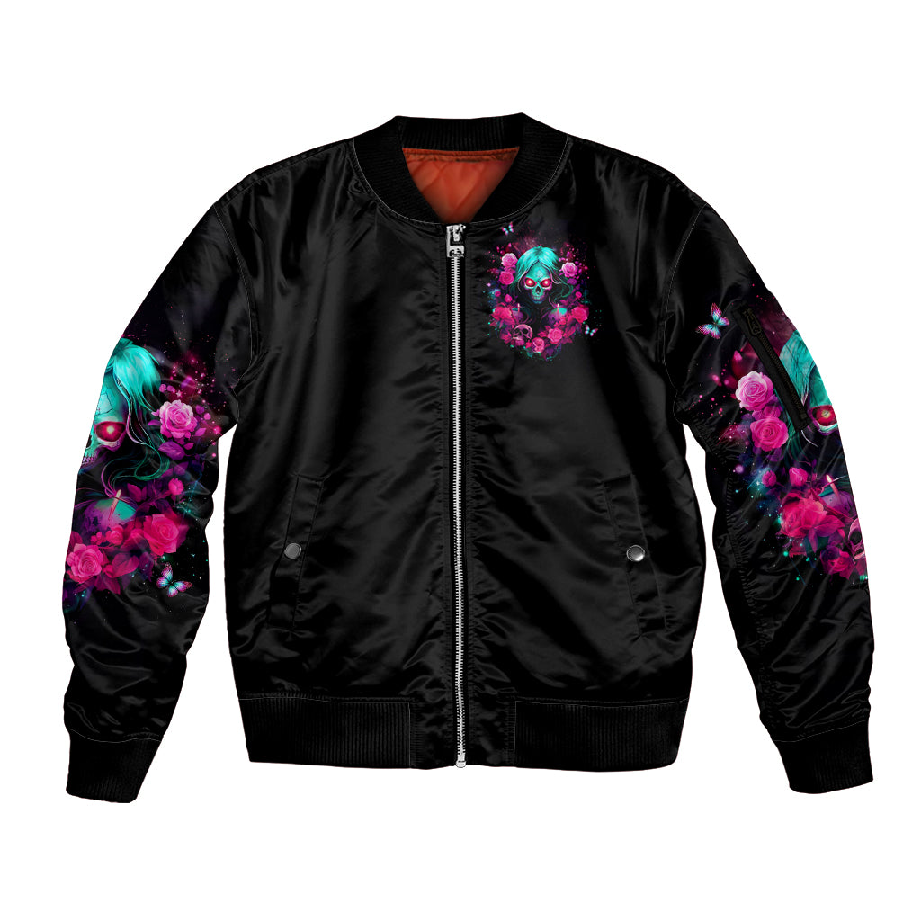 Rose Skull Sleeve Zip Bomber Jacket I'm Not Anti-Social I'm Just Not User Friendly - Wonder Print Shop