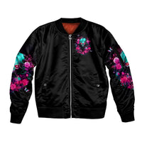 Rose Skull Sleeve Zip Bomber Jacket I'm Not Anti-Social I'm Just Not User Friendly - Wonder Print Shop