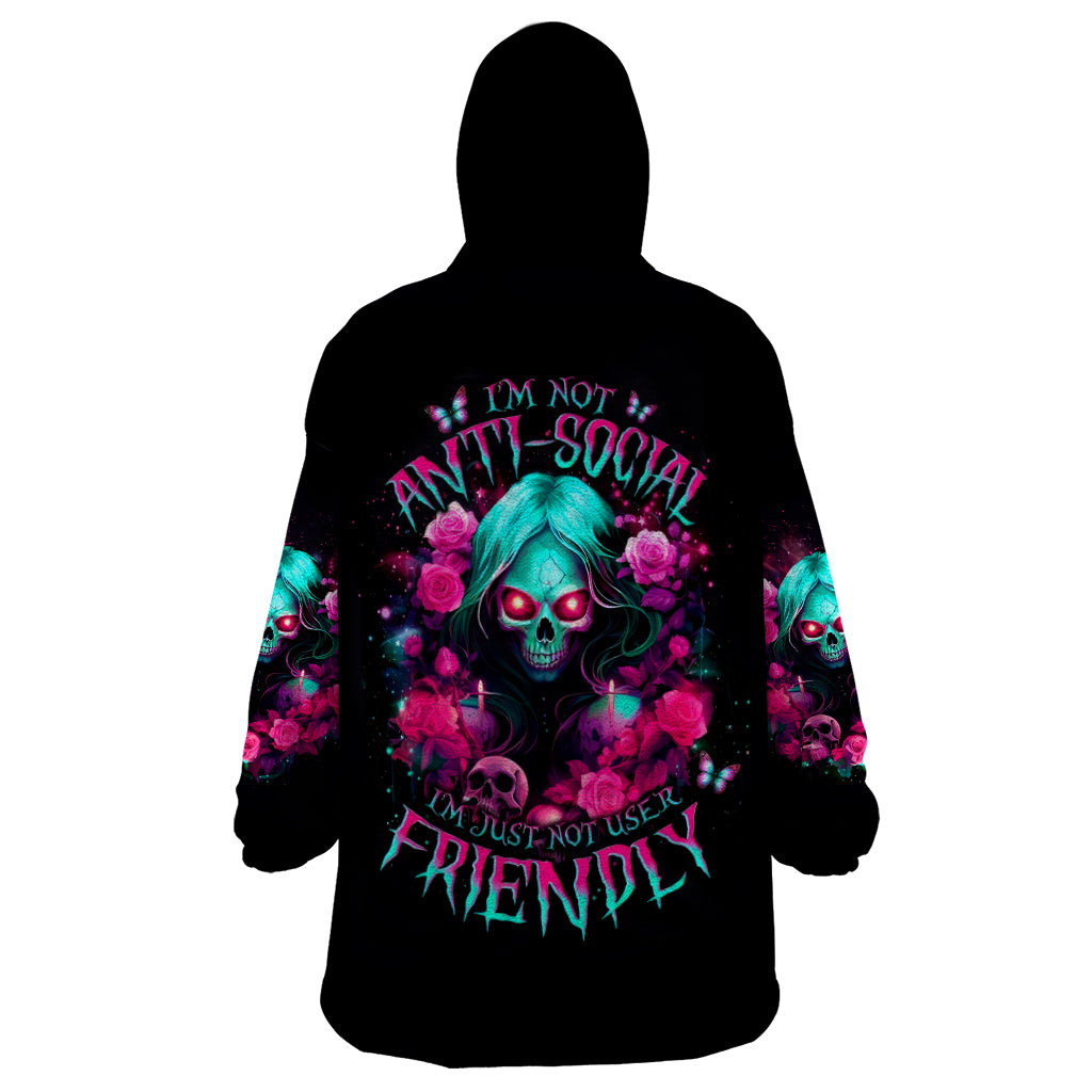 Rose Skull Wearable Blanket Hoodie I'm Not Anti-Social I'm Just Not User Friendly - Wonder Print Shop