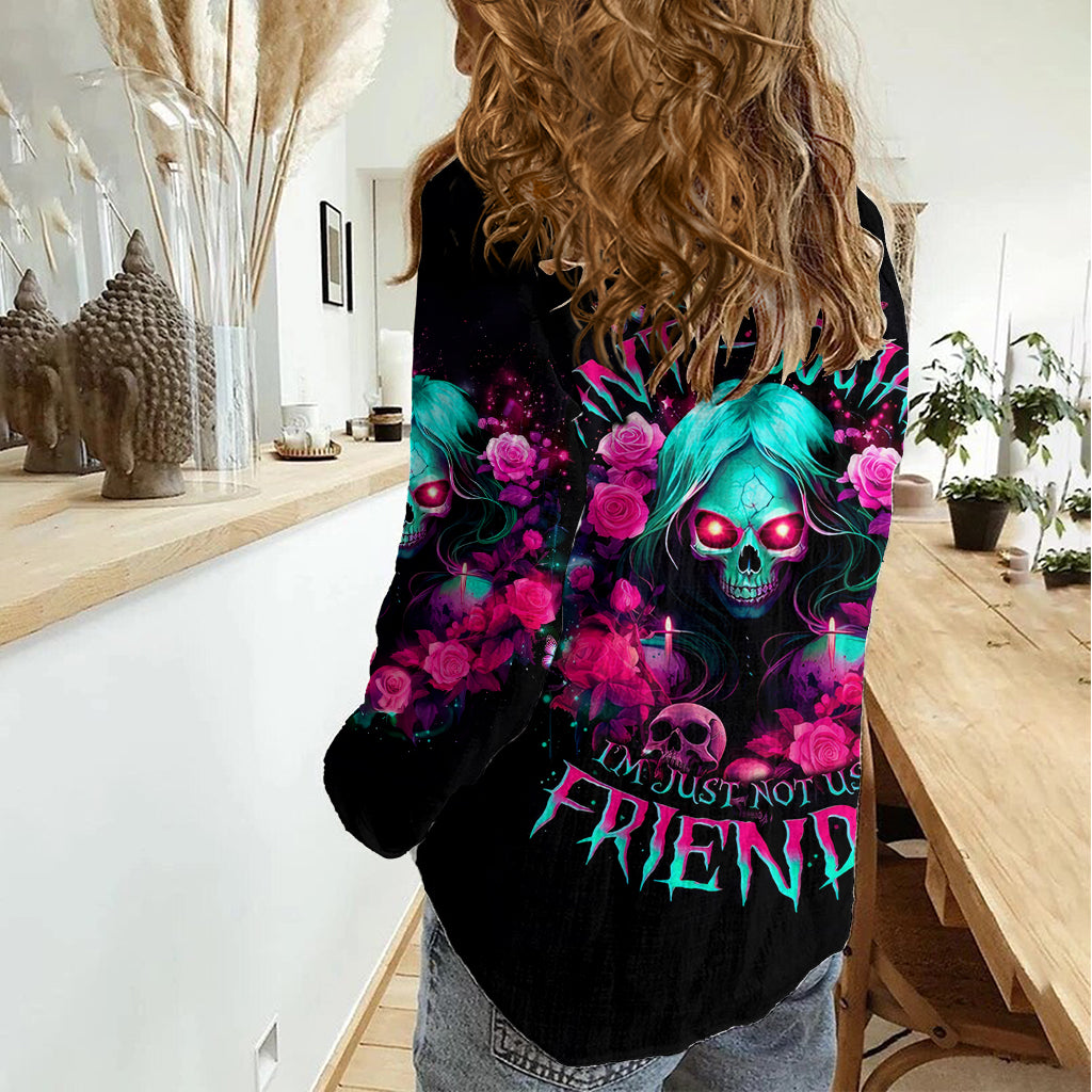 Rose Skull Women Casual Shirt I'm Not Anti-Social I'm Just Not User Friendly - Wonder Print Shop