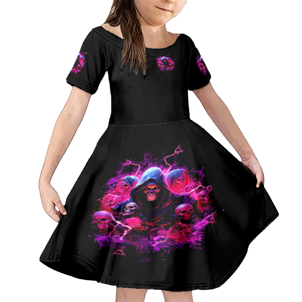 Witch Skull Family Matching Long Sleeve Bodycon Dress and Hawaiian Shirt I'm Not Anti-Social I'm Just Not User Friendly - Wonder Print Shop
