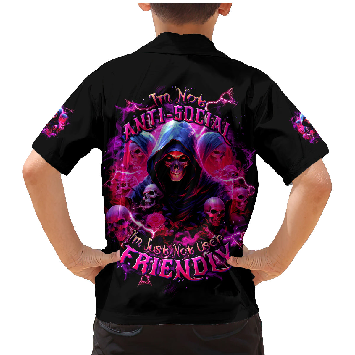 Witch Skull Family Matching Mermaid Dress and Hawaiian Shirt I'm Not Anti-Social I'm Just Not User Friendly - Wonder Print Shop