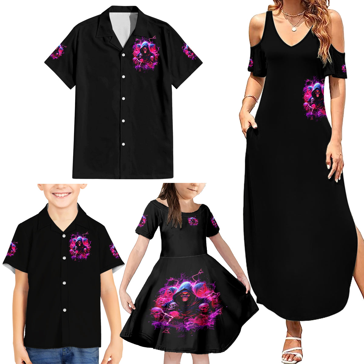 Witch Skull Family Matching Summer Maxi Dress and Hawaiian Shirt I'm Not Anti-Social I'm Just Not User Friendly - Wonder Print Shop