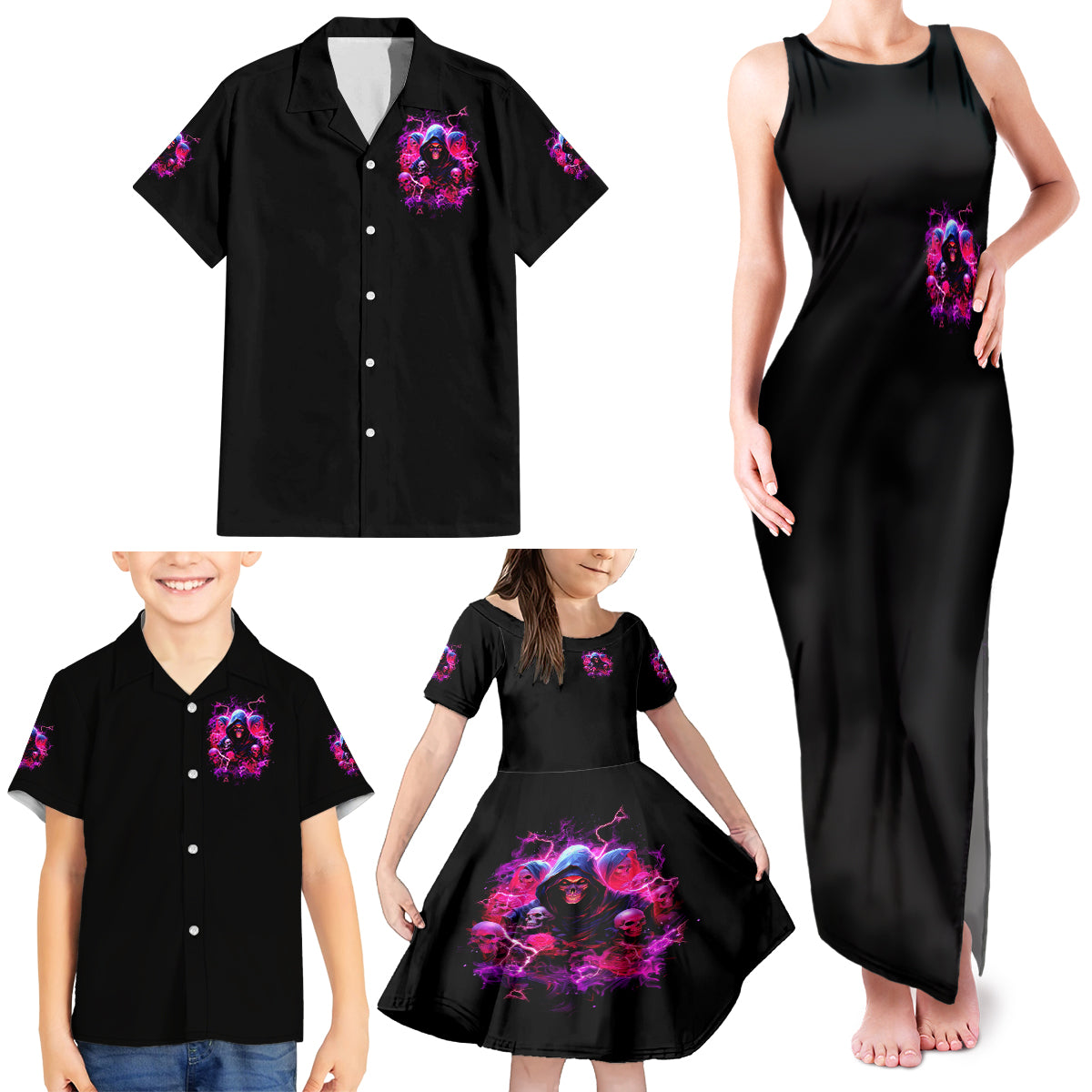 Witch Skull Family Matching Tank Maxi Dress and Hawaiian Shirt I'm Not Anti-Social I'm Just Not User Friendly - Wonder Print Shop