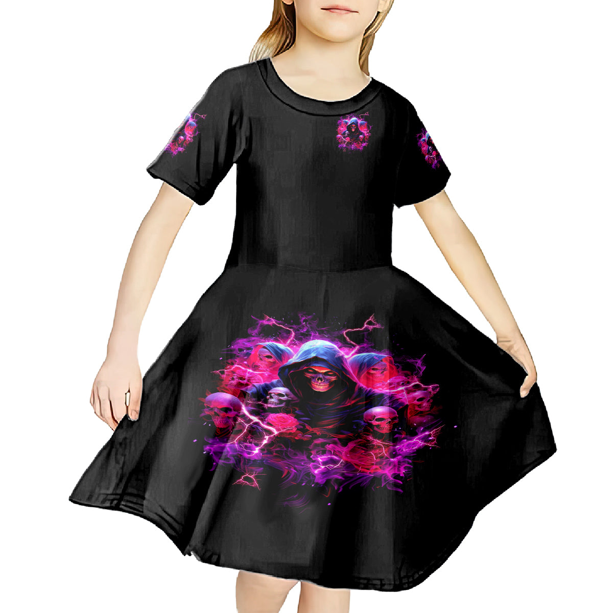 Witch Skull Kid Short Sleeve Dress I'm Not Anti-Social I'm Just Not User Friendly - Wonder Print Shop