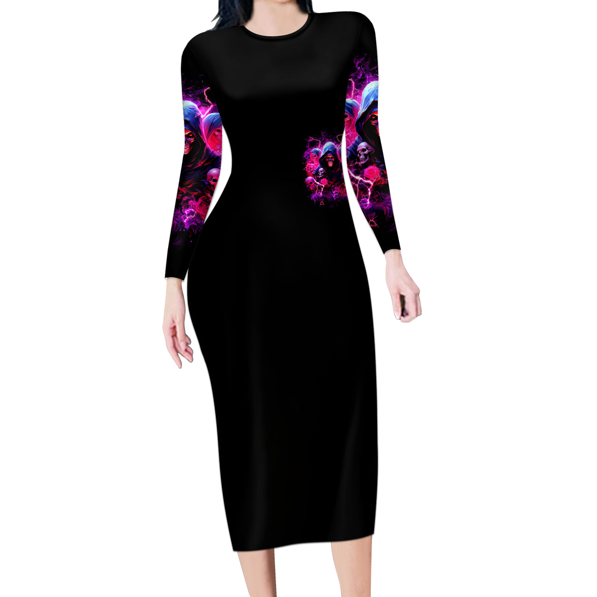Witch Skull Long Sleeve Bodycon Dress I'm Not Anti-Social I'm Just Not User Friendly - Wonder Print Shop