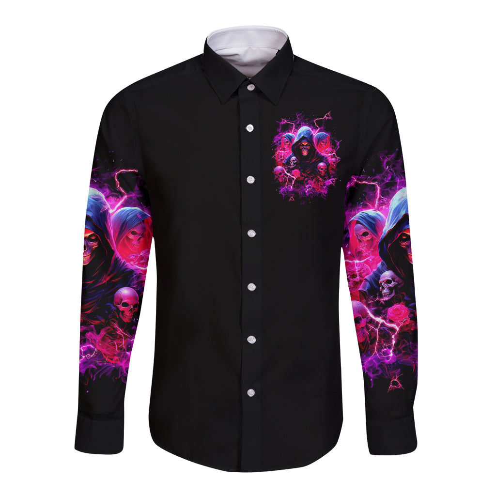 Witch Skull Long Sleeve Button Shirt I'm Not Anti-Social I'm Just Not User Friendly - Wonder Print Shop