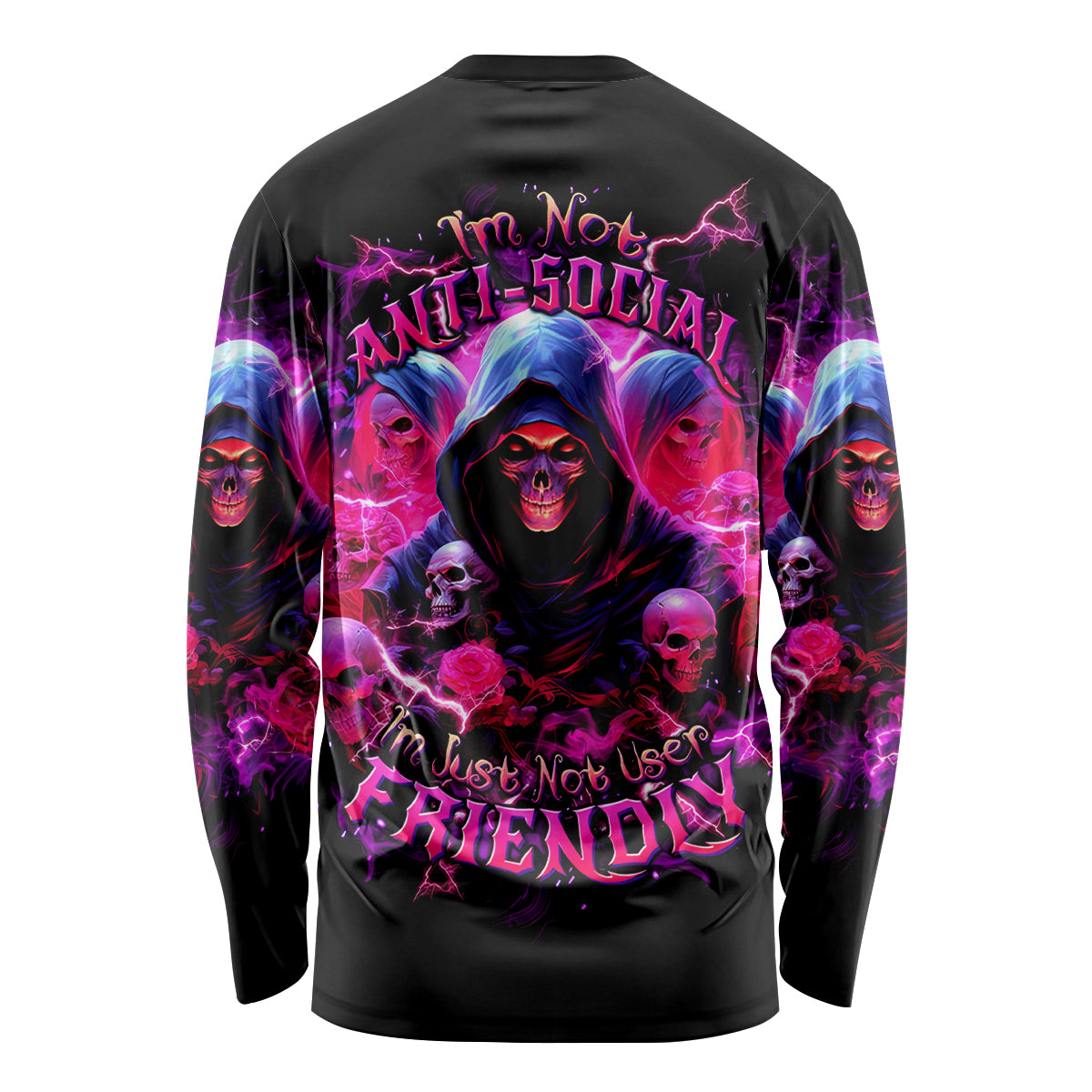 Witch Skull Long Sleeve Shirt I'm Not Anti-Social I'm Just Not User Friendly - Wonder Print Shop