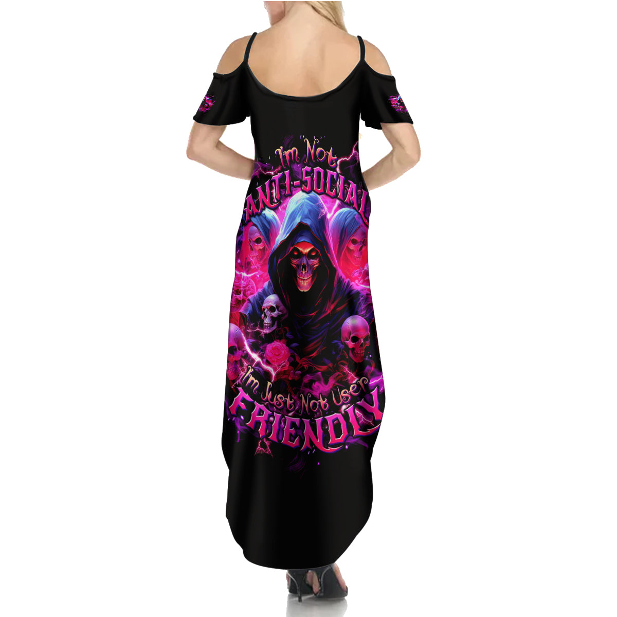 Witch Skull Summer Maxi Dress I'm Not Anti-Social I'm Just Not User Friendly - Wonder Print Shop