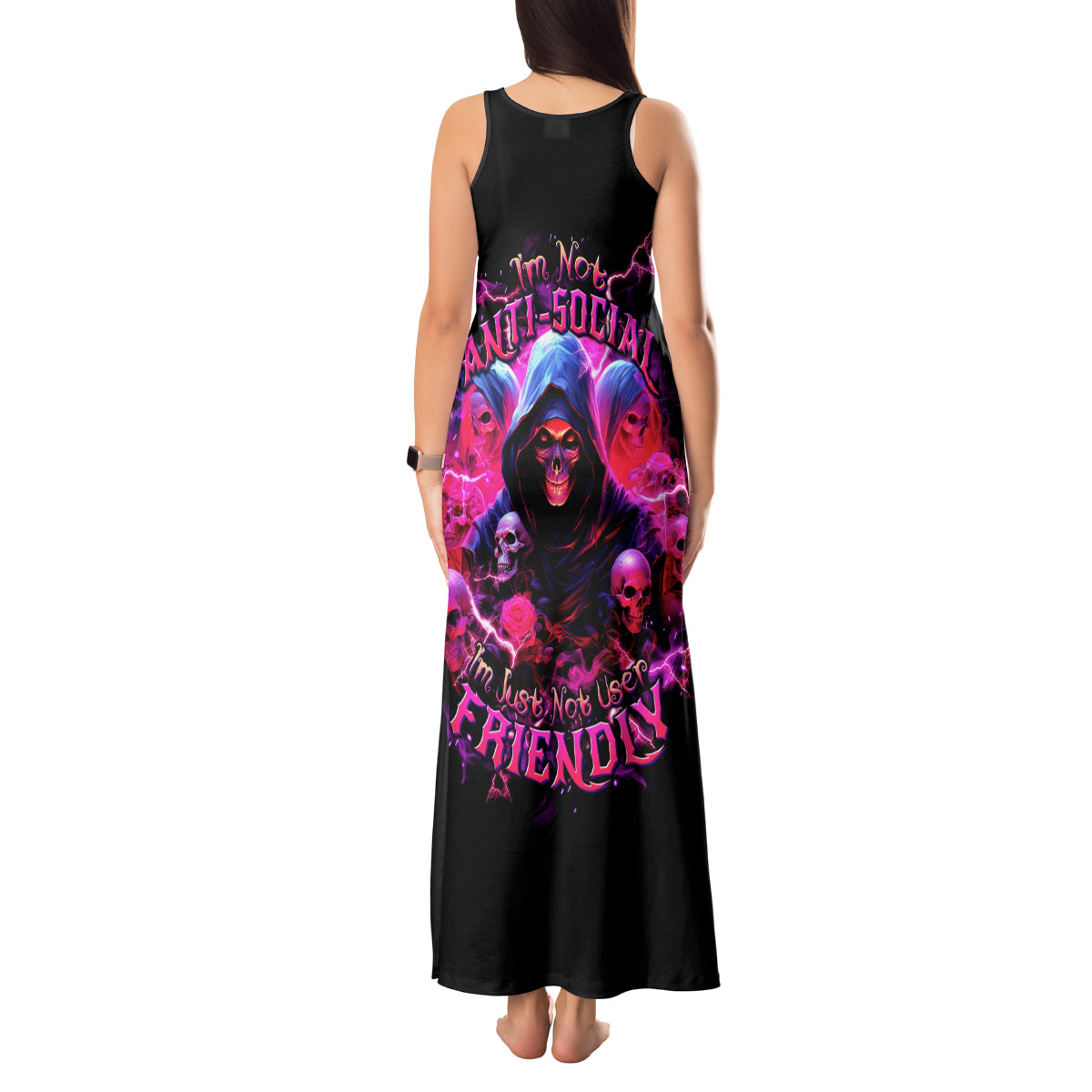 Witch Skull Tank Maxi Dress I'm Not Anti-Social I'm Just Not User Friendly - Wonder Print Shop