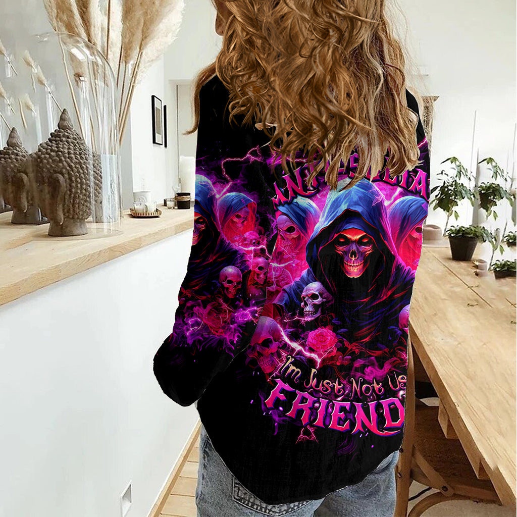 Witch Skull Women Casual Shirt I'm Not Anti-Social I'm Just Not User Friendly - Wonder Print Shop