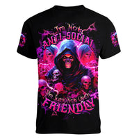 Witch Skull Women V Neck T Shirt I'm Not Anti-Social I'm Just Not User Friendly - Wonder Print Shop