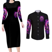 Rose Skull Couples Matching Long Sleeve Bodycon Dress and Long Sleeve Button Shirt DILLIGAG - Wonder Print Shop