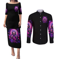 Rose Skull Couples Matching Puletasi and Long Sleeve Button Shirt DILLIGAG - Wonder Print Shop