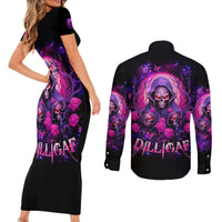 Rose Skull Couples Matching Short Sleeve Bodycon Dress and Long Sleeve Button Shirt DILLIGAG - Wonder Print Shop