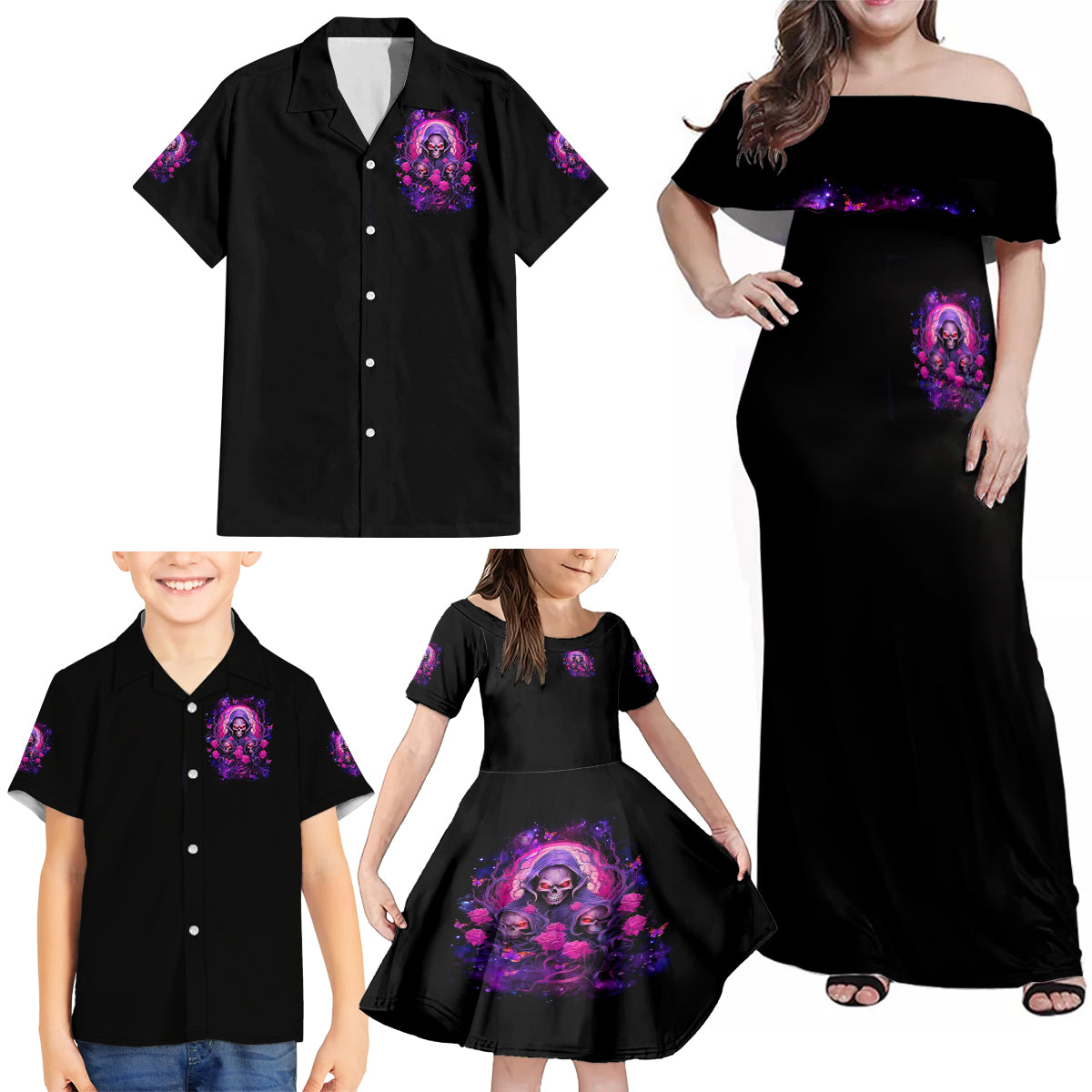 Rose Skull Family Matching Off Shoulder Maxi Dress and Hawaiian Shirt DILLIGAG - Wonder Print Shop