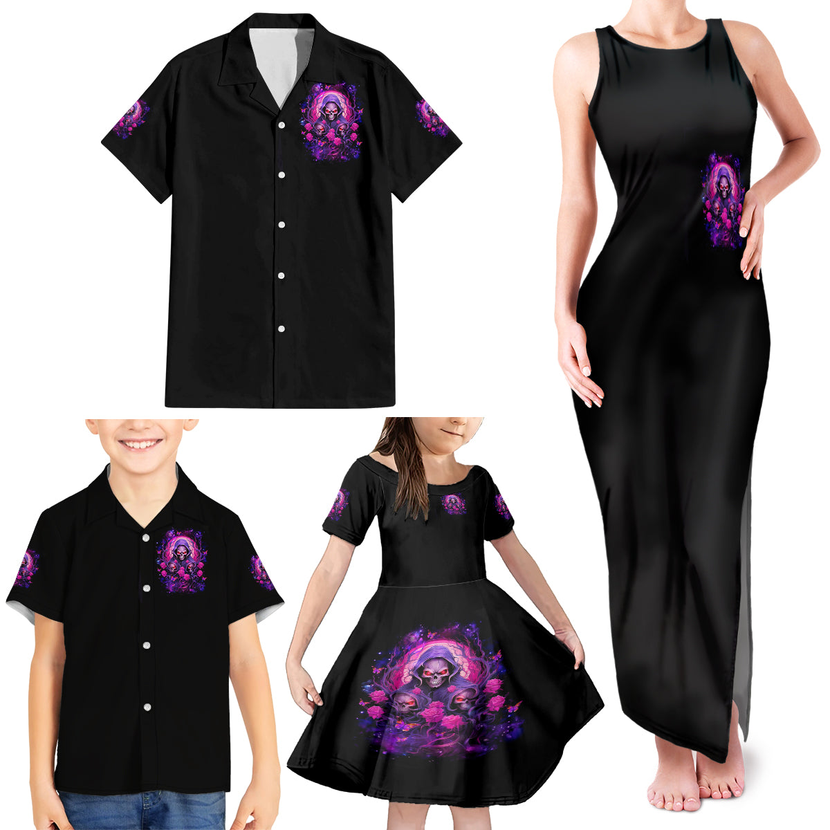Rose Skull Family Matching Tank Maxi Dress and Hawaiian Shirt DILLIGAG - Wonder Print Shop