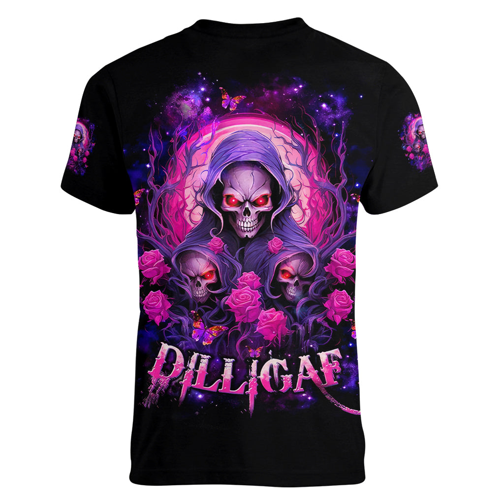 Rose Skull Women V Neck T Shirt DILLIGAG - Wonder Print Shop