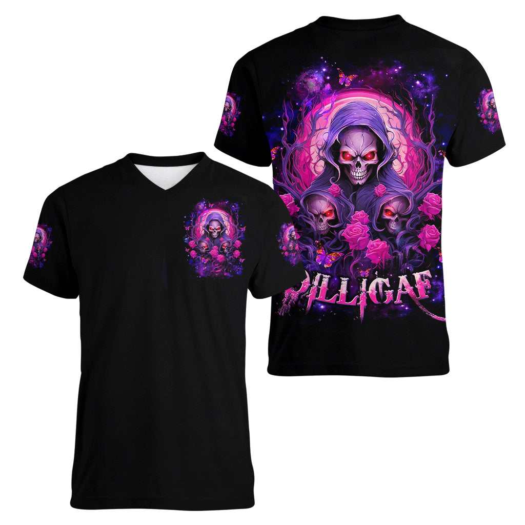 Rose Skull Women V Neck T Shirt DILLIGAG - Wonder Print Shop