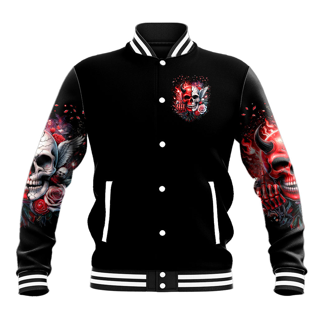 Evil Angel Skull Baseball Jacket Fuck It All And Let My Demons Out To Play - Wonder Print Shop