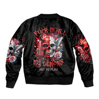 Evil Angel Skull Bomber Jacket Fuck It All And Let My Demons Out To Play - Wonder Print Shop