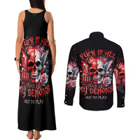 Evil Angel Skull Couples Matching Tank Maxi Dress and Long Sleeve Button Shirt Fuck It All And Let My Demons Out To Play - Wonder Print Shop