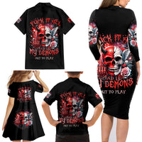 Evil Angel Skull Family Matching Long Sleeve Bodycon Dress and Hawaiian Shirt Fuck It All And Let My Demons Out To Play - Wonder Print Shop