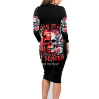 Evil Angel Skull Family Matching Long Sleeve Bodycon Dress and Hawaiian Shirt Fuck It All And Let My Demons Out To Play - Wonder Print Shop