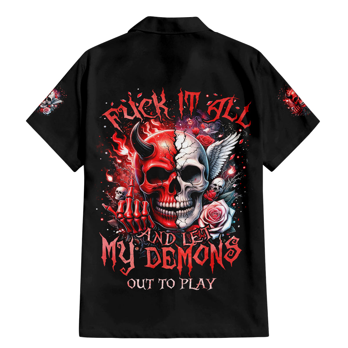 Evil Angel Skull Family Matching Mermaid Dress and Hawaiian Shirt Fuck It All And Let My Demons Out To Play - Wonder Print Shop