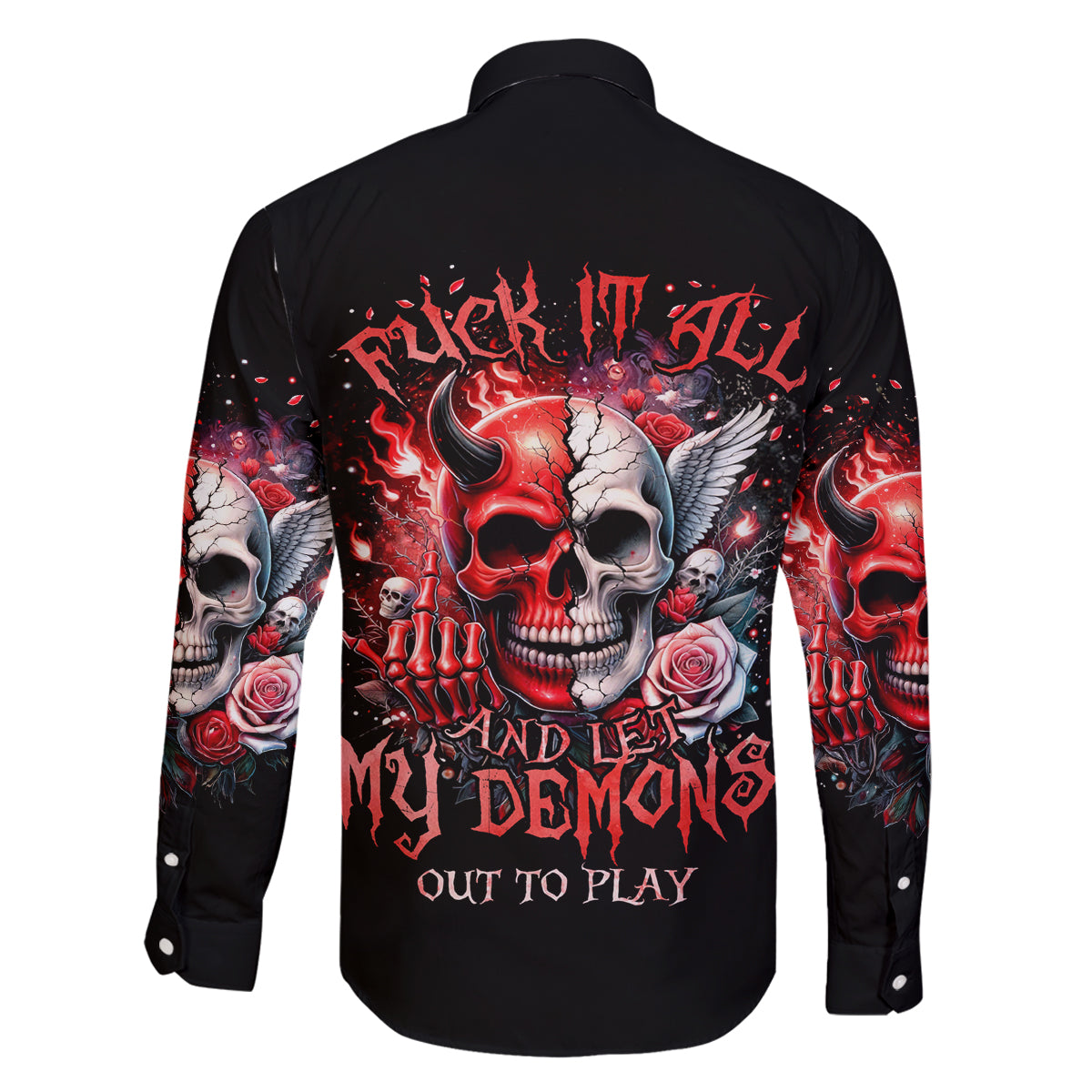 Evil Angel Skull Family Matching Tank Maxi Dress and Hawaiian Shirt Fuck It All And Let My Demons Out To Play - Wonder Print Shop