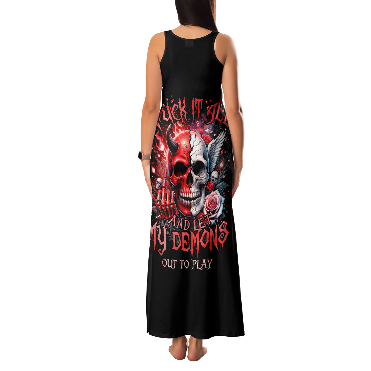 Evil Angel Skull Family Matching Tank Maxi Dress and Hawaiian Shirt Fuck It All And Let My Demons Out To Play - Wonder Print Shop
