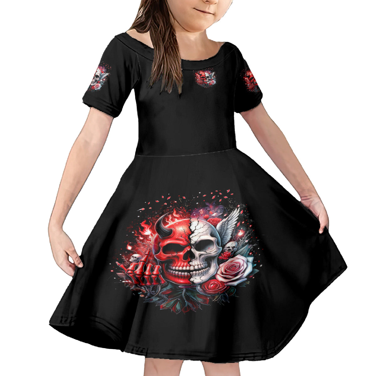Evil Angel Skull Kid Short Sleeve Dress Fuck It All And Let My Demons Out To Play - Wonder Print Shop