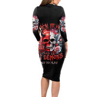 Evil Angel Skull Long Sleeve Bodycon Dress Fuck It All And Let My Demons Out To Play - Wonder Print Shop
