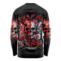 Evil Angel Skull Long Sleeve Shirt Fuck It All And Let My Demons Out To Play - Wonder Print Shop