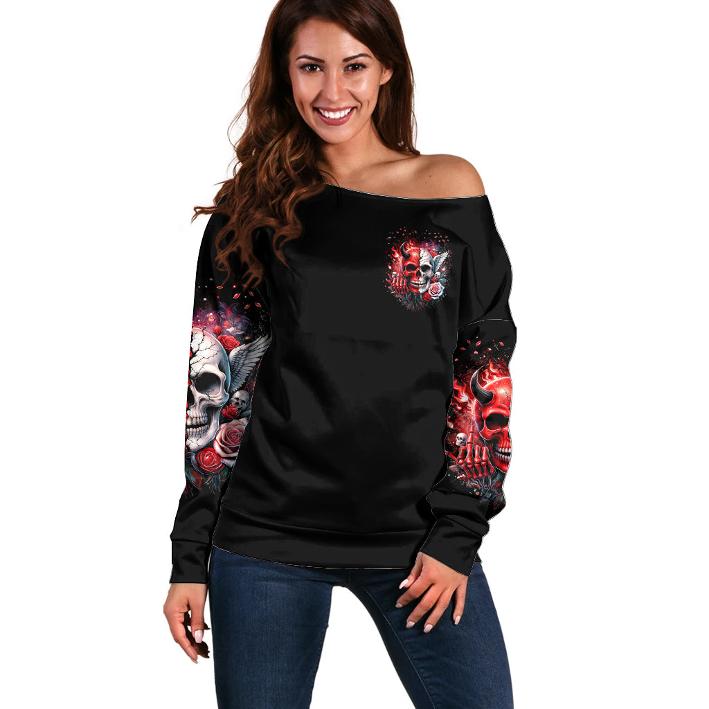 Evil Angel Skull Off Shoulder Sweater Fuck It All And Let My Demons Out To Play - Wonder Print Shop