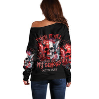 Evil Angel Skull Off Shoulder Sweater Fuck It All And Let My Demons Out To Play - Wonder Print Shop
