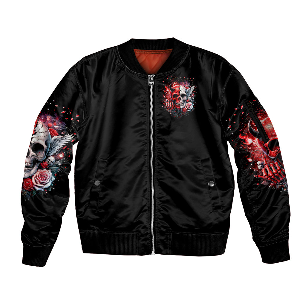 Evil Angel Skull Sleeve Zip Bomber Jacket Fuck It All And Let My Demons Out To Play - Wonder Print Shop