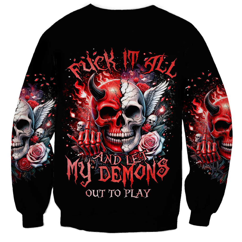 Evil Angel Skull Sweatshirt Fuck It All And Let My Demons Out To Play - Wonder Print Shop