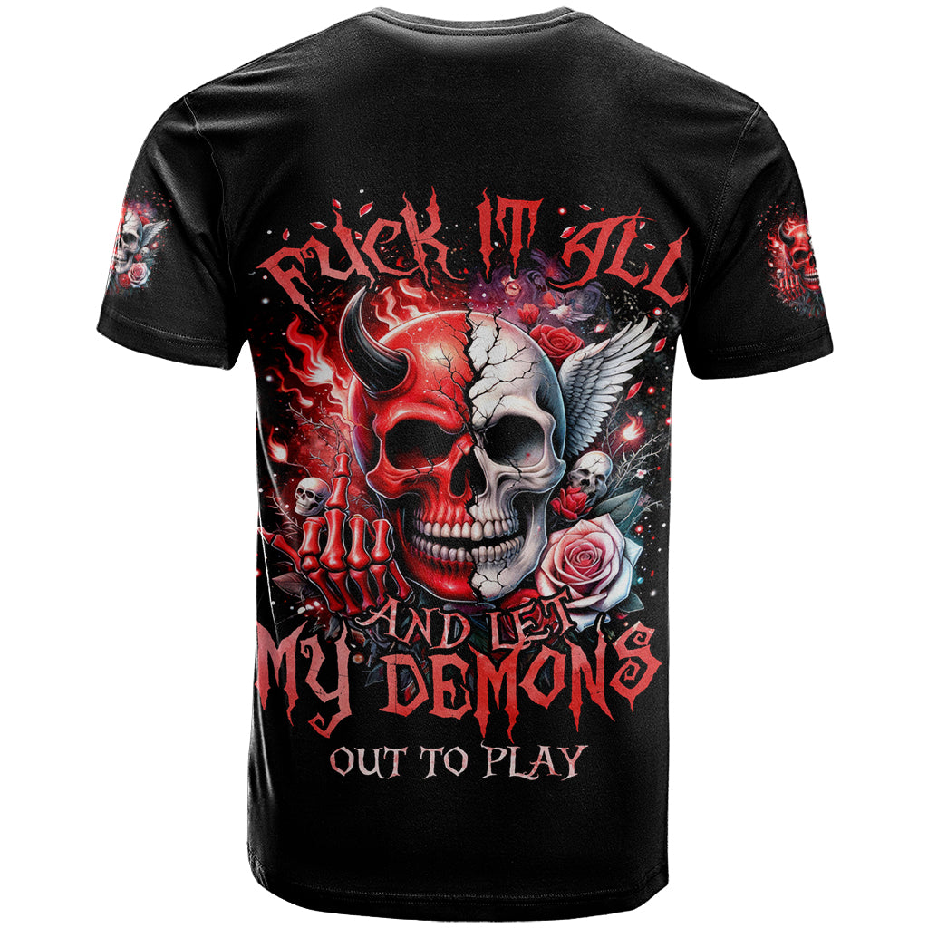 Evil Angel Skull T Shirt Fuck It All And Let My Demons Out To Play - Wonder Print Shop