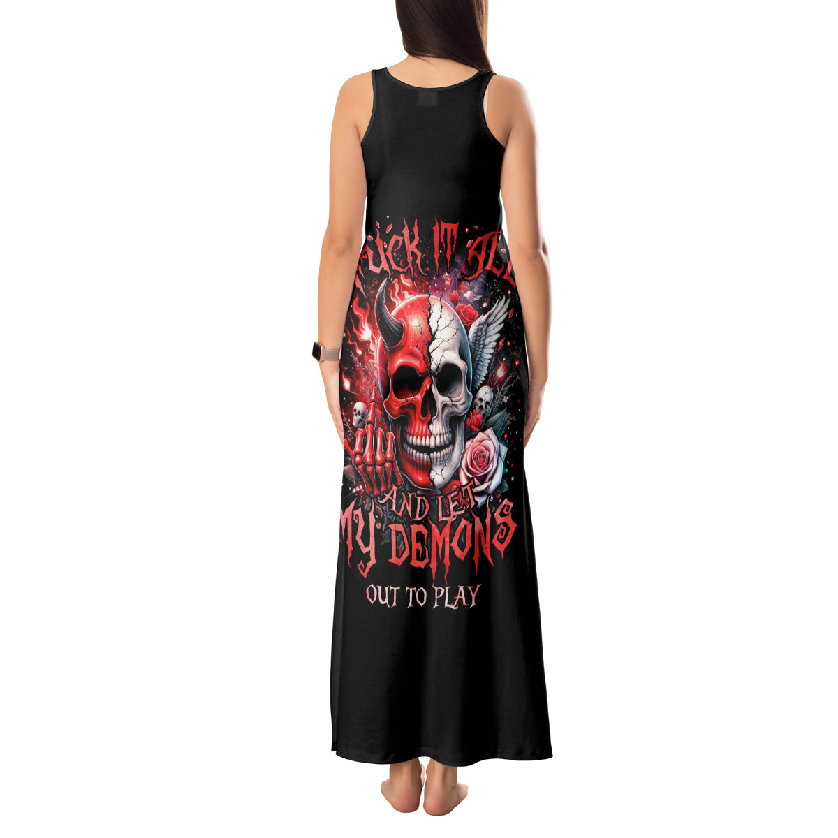 Evil Angel Skull Tank Maxi Dress Fuck It All And Let My Demons Out To Play - Wonder Print Shop