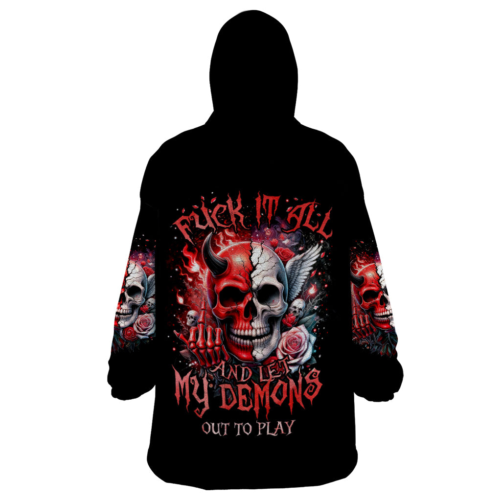 Evil Angel Skull Wearable Blanket Hoodie Fuck It All And Let My Demons Out To Play - Wonder Print Shop