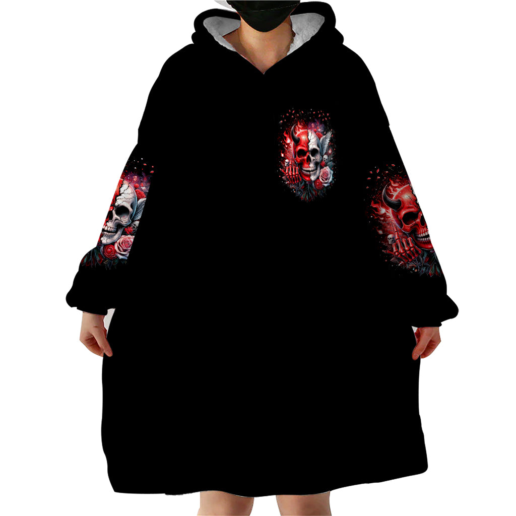 Evil Angel Skull Wearable Blanket Hoodie Fuck It All And Let My Demons Out To Play - Wonder Print Shop