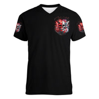 Evil Angel Skull Women V Neck T Shirt Fuck It All And Let My Demons Out To Play - Wonder Print Shop