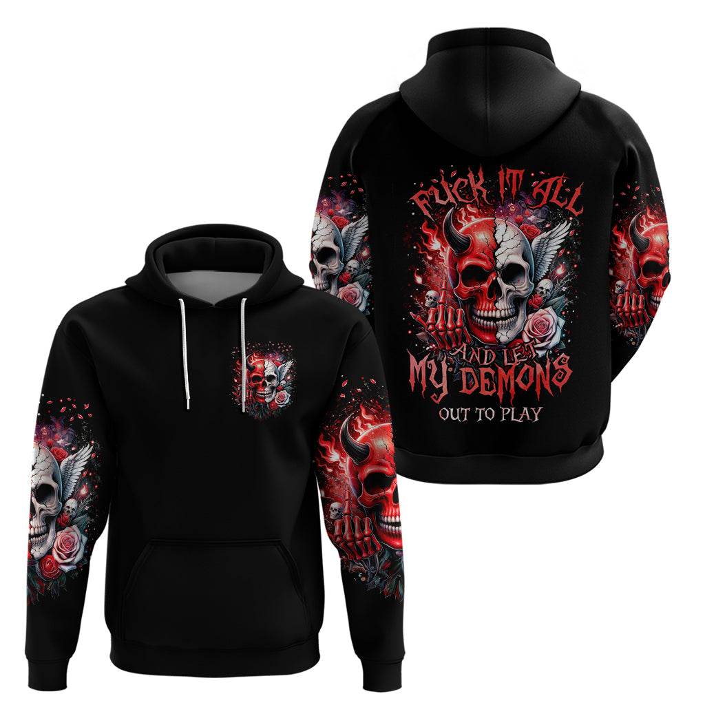 Evil Angel Skull Zip Hoodie Fuck It All And Let My Demons Out To Play - Wonder Print Shop